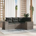 vidaXL 4-delige Loungeset met kussens poly rattan grijs, Verzenden, Nieuw, Rotan, Loungeset