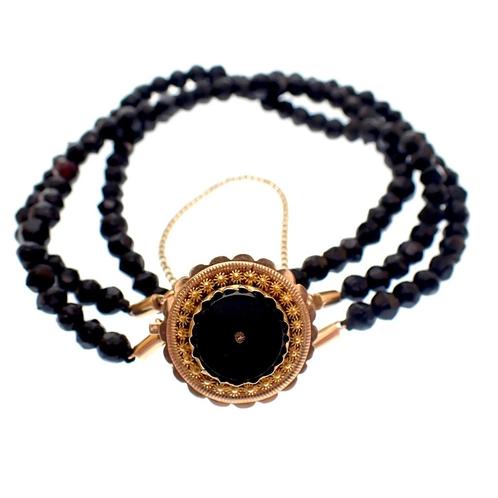 Antiek rouw armband met gouden slot | ca. Ø 4,7 cm (vintage, Sieraden, Tassen en Uiterlijk, Armbanden, Overige kleuren, Gebruikt