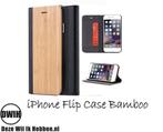 iPhone 11 Flip case – Bamboe en zwart Leer, Nieuw