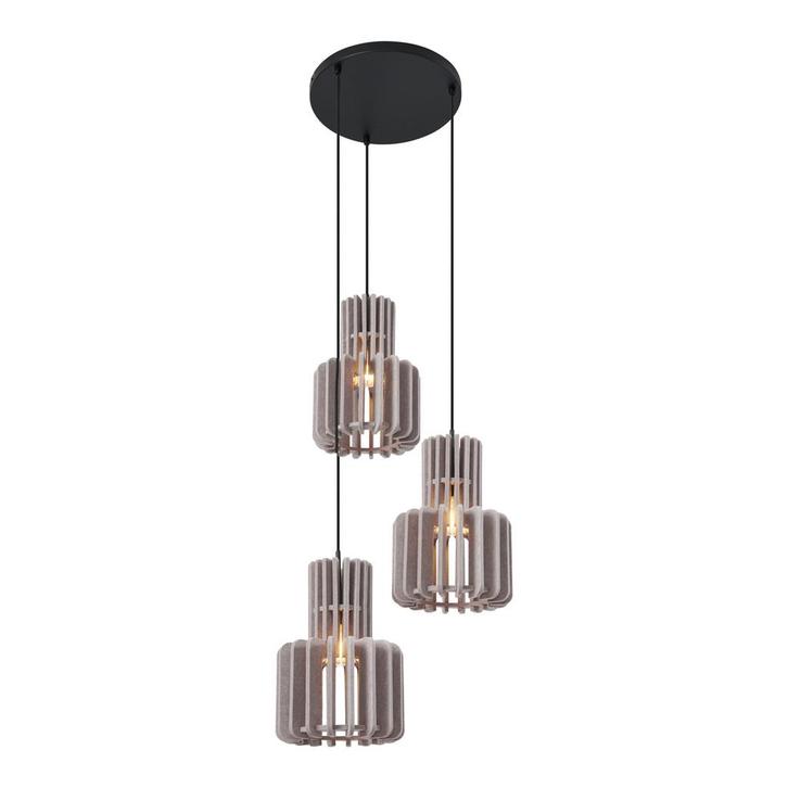 Retro hanglamp zwart met taupe 3-lichts - Felt, Huis en Inrichting, Lampen | Hanglampen, Nieuw, 75 cm of meer