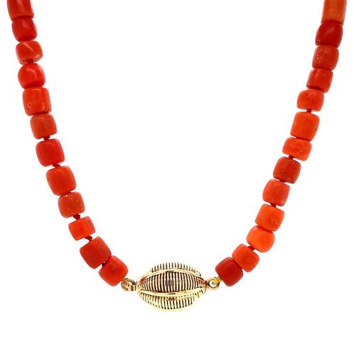 Bloedkoraal collier met gouden sluiting 14 krt, Sieraden, Tassen en Uiterlijk, Kettingen, Nieuw, Ophalen of Verzenden