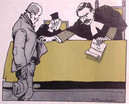 Beumer wijst werkeloze af op spotprent (lijst optie), Antiek en Kunst, Kunst | Litho's en Zeefdrukken, Verzenden