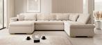 Hoekbank boucle teddy stof beige U-bank | Meubella.nl, Huis en Inrichting, Verzenden, Vierpersoons of meer, 300 cm of meer, Nieuw