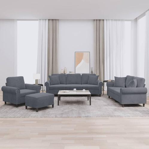 vidaXL 4-delige Loungeset met kussens fluweel donkergrijs, Huis en Inrichting, Banken | Bankstellen, Nieuw, Stof, Vierpersoons of meer