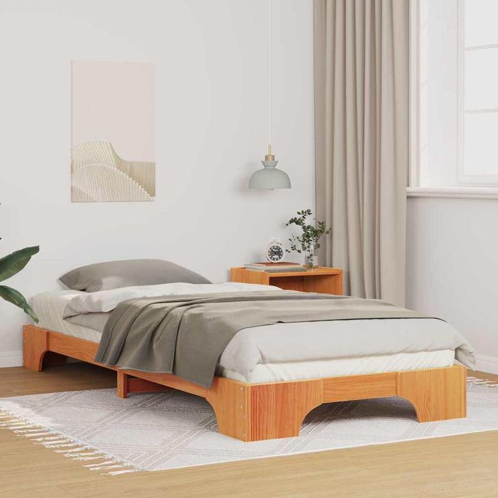 vidaXL Bedframe met opslag Bruin 80 x 220 cm Hout, Huis en Inrichting, Slaapkamer | Bedden, Nieuw, Hout, Verzenden