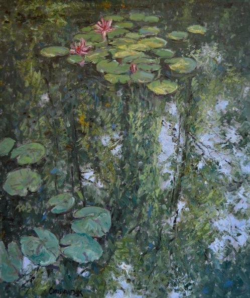 Chris van Dijk (1952) - Impressionist  Nénuphars dans un, Antiek en Kunst, Kunst | Schilderijen | Klassiek