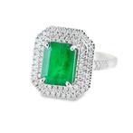 Ring Platina - 3.51ct. tw. Smaragd - Diamant - Dubbele Halo, Sieraden, Tassen en Uiterlijk, Ringen, Nieuw