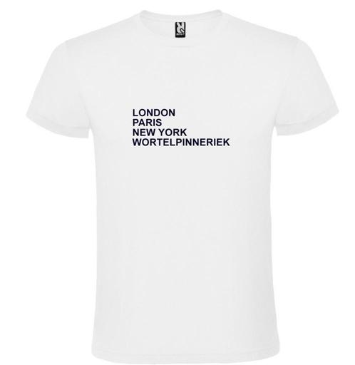 Wortelepinneriek op t-shirt als print met London, Paris, New, Kleding | Heren, T-shirts, Overige kleuren, Nieuw, Overige maten