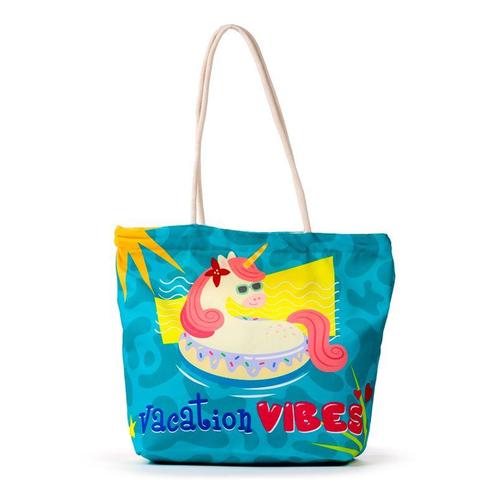 Strandtas - Eenhoorn/Unicorn Vacation Vibes - Canvas - 39x47, Sieraden, Tassen en Uiterlijk, Tassen | Schoudertassen, Nieuw, Ophalen of Verzenden