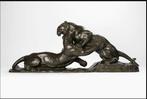 Henri Robert Husset - sculptuur, Combat de 2 panthères - 32, Antiek en Kunst