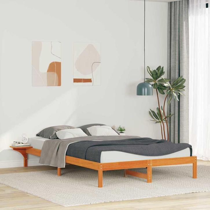 vidaXL Bedframe met Zijtafels Wasbruin 160 x 210 cm Massief, Huis en Inrichting, Slaapkamer | Bedden, Bruin, Nieuw, Hout, Verzenden