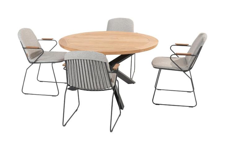 4 Seasons Veneto/Prado ronde tuinset - Ø130 cm. - stapelbaar, Tuin en Terras, Tuinsets en Loungesets, Tuinset, Nieuw, Hout, Verzenden