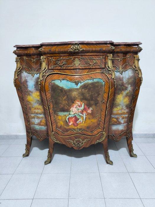 Hoog dressoir - Hout, Marmer, Brons, Verf - bediende, Antiek en Kunst, Curiosa en Brocante