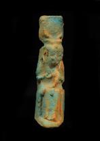 Oude Egypte, late periode Faience Amulet van Isis en Horus, Antiek en Kunst