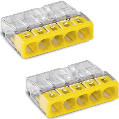 WAGO - Lasklem - 5 Polig - 0.5-2.5mm2 - Geel - 2 Stuks, Doe-het-zelf en Verbouw, Elektra en Kabels, Nieuw, Ophalen of Verzenden