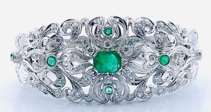 Armband - 18 karaat Witgoud Smaragd - Diamant, Sieraden, Tassen en Uiterlijk, Armbanden