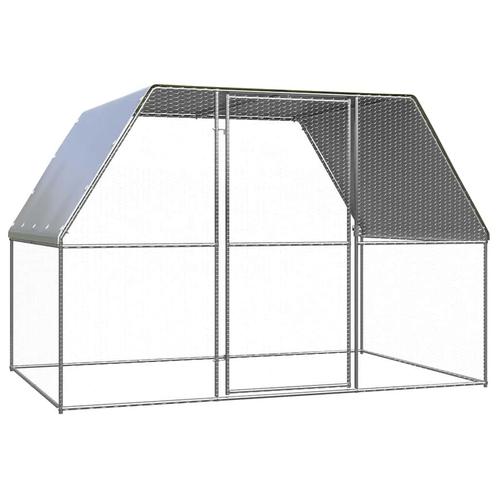 vidaXL Kippenkooi 3x2x2 m gegalvaniseerd staal zilverkleurig, Dieren en Toebehoren, Knaagdieren en Konijnen | Hokken en Kooien