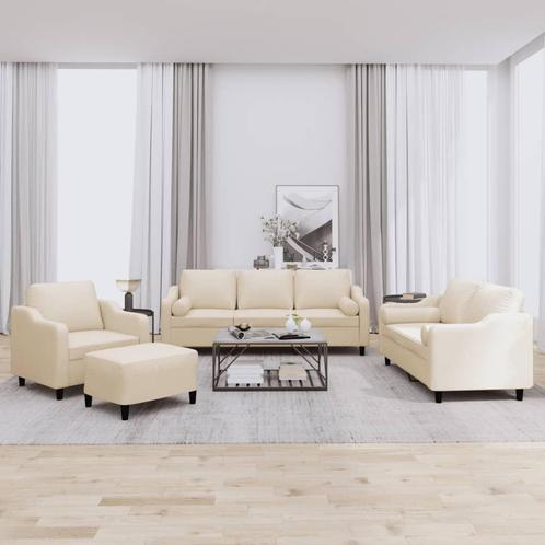 vidaXL 4-delige Loungeset met kussens stof crèmekleurig, Huis en Inrichting, Banken | Bankstellen, Nieuw, 150 tot 200 cm, Stof