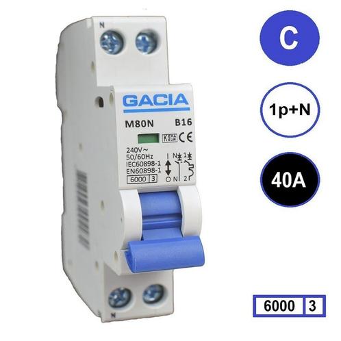 Gacia installatieautomaat 1P+N C40 6KA - M80N-C40, Doe-het-zelf en Verbouw, Elektra en Kabels, Ophalen of Verzenden