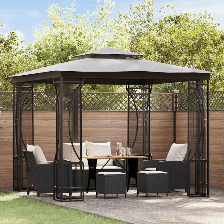 vidaXL Prieel met netten 300x300x265 cm antracietkleurig, Tuin en Terras, Partytenten, Nieuw, Verzenden