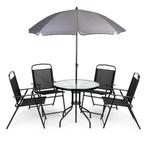 Tuinset met ronde tafel, 4 klapstoelen en parasol – zwart, Tuin en Terras, Tuinsets en Loungesets, Ophalen of Verzenden, Nieuw