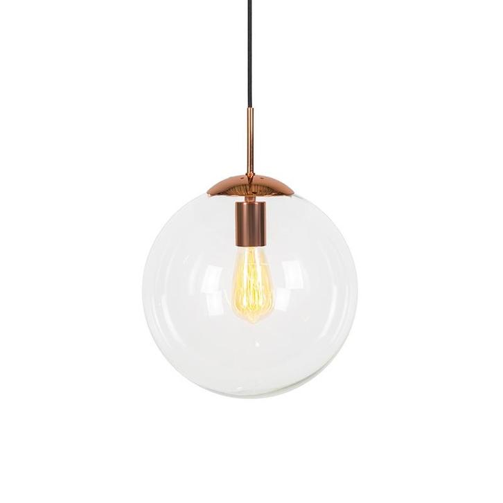 Art deco hanglamp koper met helder glas 30 cm - Ball 30, Huis en Inrichting, Lampen | Hanglampen, Nieuw, Glas, 75 cm of meer