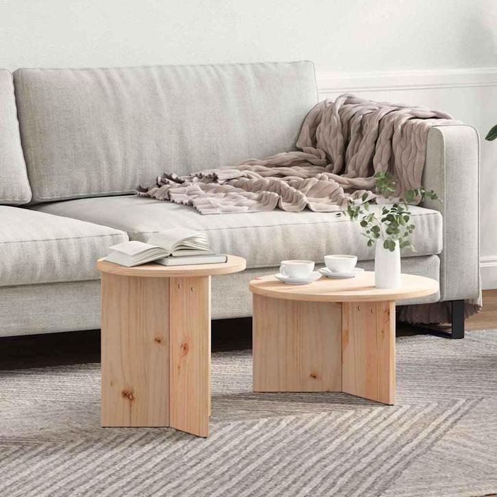vidaXL Salontafel 2 pcs Naturel 49 x 49 x 28 cm Massief, Huis en Inrichting, Tafels | Salontafels, Rond, Nieuw, Grenenhout, Minder dan 50 cm