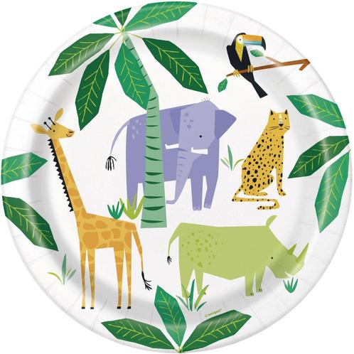Dieren Borden Safari Jungle 23cm 8st, Hobby en Vrije tijd, Feestartikelen, Nieuw, Verzenden
