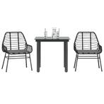 vidaXL 3-delige Tuinset met kussens poly rattan glas zwart, Tuin en Terras, Tuinsets en Loungesets, 2 zitplaatsen, Nieuw, Tuinset