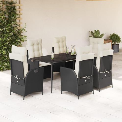 vidaXL 7-delige Tuinset met kussens poly rattan zwart, Tuin en Terras, Tuinsets en Loungesets, Tuinset, Nieuw, 6 zitplaatsen, Rotan