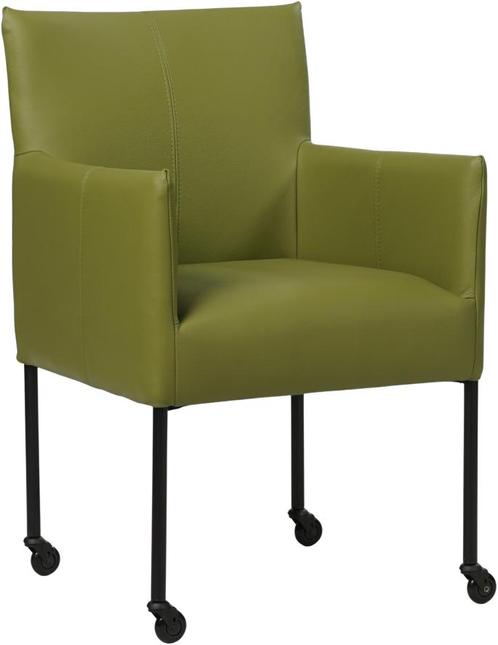 Groene leren moderne kuipstoel - poot rond zwart met wiel -, Huis en Inrichting, Stoelen, Eén, Nieuw, Leer, Ophalen of Verzenden