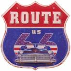 Metalen schild - Route 66, Blauw/rood, blauwe auto NIEUW, Ophalen of Verzenden, Nieuw