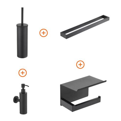 Toilet accessoires set Mat zwart exclusief met beugel en, Doe-het-zelf en Verbouw, Sanitair, Verzenden