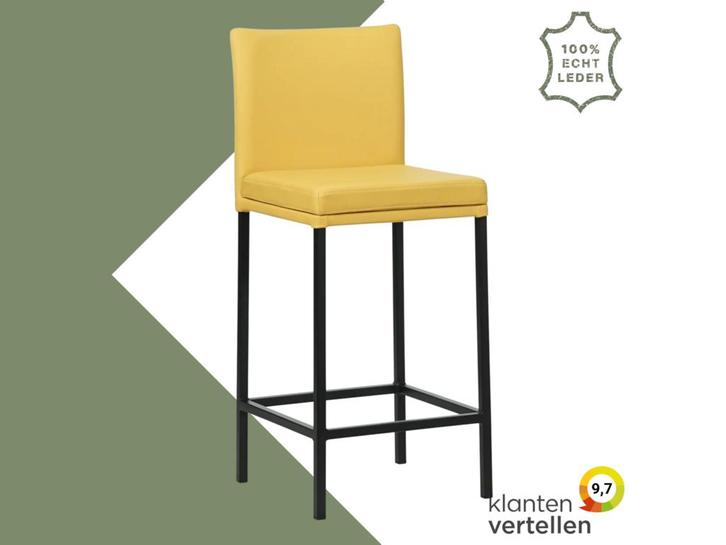 Leren barkruk Break laag - Toledo Giallo (geel) - Poten, Huis en Inrichting, Barkrukken, 90 cm of meer, 1 kruk, Nieuw, Leer, Ophalen of Verzenden