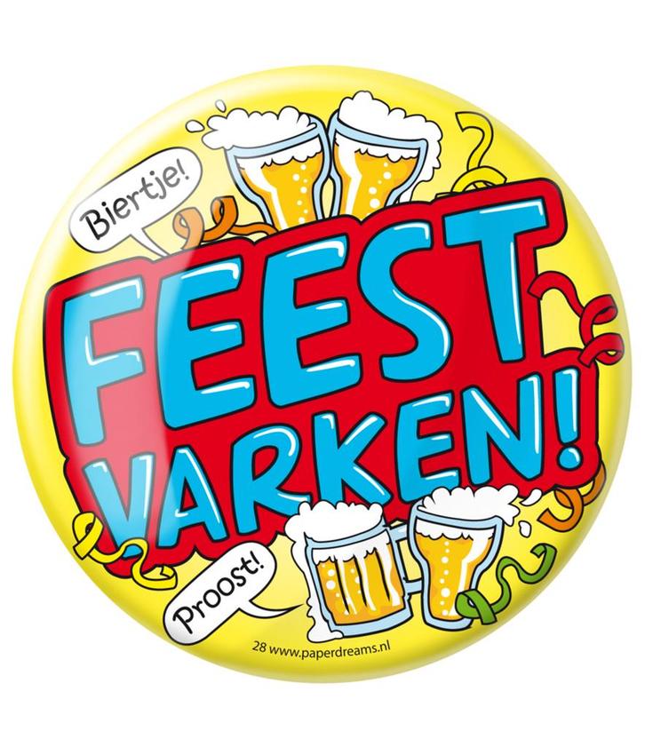 Button Feest Varken 10,2cm, Hobby en Vrije tijd, Feestartikelen, Nieuw, Verzenden