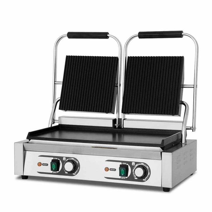 HCB Paninigrill - geribbeld/glad - dubbel - 230V - RVS, Zakelijke goederen, Horeca | Keukenapparatuur, Nieuw in verpakking, Overige typen