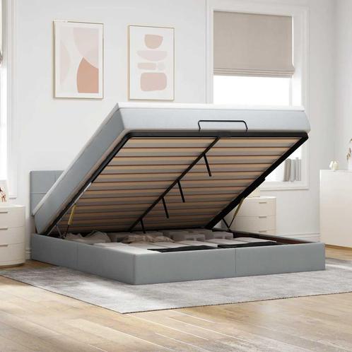 vidaXL Bed poef met matras en LEDs 180x200 cm stof, Huis en Inrichting, Slaapkamer | Bedden, 80 cm, 200 cm, Grijs, Eenpersoons