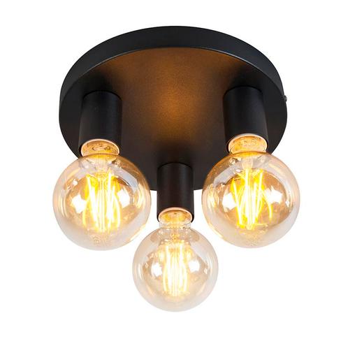 Moderne plafondlamp zwart rond - Facil 3, Huis en Inrichting, Lampen | Plafondlampen, Nieuw, Overige materialen