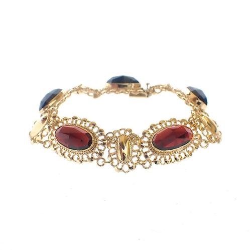Vintage gouden Bootjes armband met granaat | 19 cm, Sieraden, Tassen en Uiterlijk, Armbanden, Overige kleuren, Gebruikt, Met edelsteen