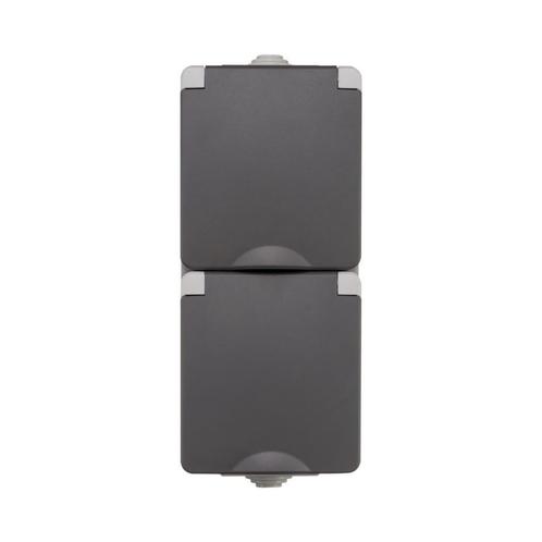 Opbouw wandcontactdoos 2-voudig verticaal | IP55 - Grijs, Doe-het-zelf en Verbouw, Elektra en Kabels, Schakelaar, Nieuw, Ophalen of Verzenden