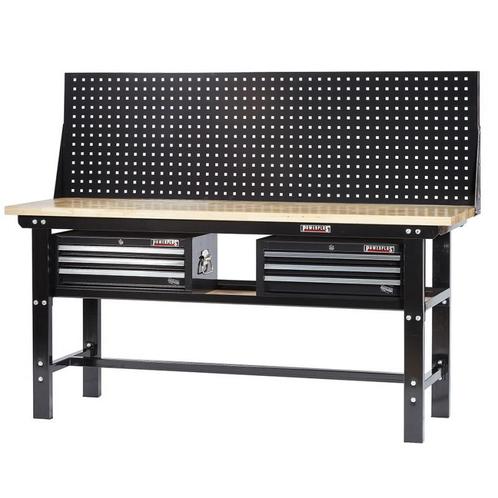 Werkbank zwart 200 cm met hardhouten blad + 2, Doe-het-zelf en Verbouw, Werkbanken, Ophalen of Verzenden