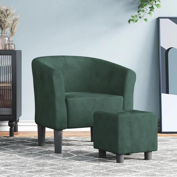 vidaXL Kuipstoel met voetenbank fluweel donkergroen, Huis en Inrichting, Fauteuils, Nieuw, Verzenden