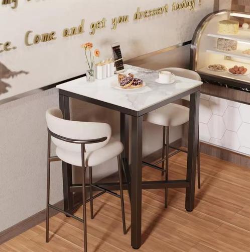 Luxe marmeren bartafel 70x70 cm met zwart metalen frame, Huis en Inrichting, Barren, Nieuw, Verzenden