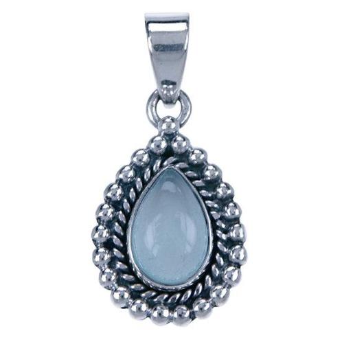 Zilveren Chalcedoon aqua edelsteen druppel met bolletjes ..., Sieraden, Tassen en Uiterlijk, Kettinghangers, Verzenden