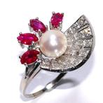 Ring - 14 karaat Witgoud - 1.54ct. tw. Robijn - Diamant, Sieraden, Tassen en Uiterlijk, Ringen, Nieuw