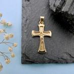 Gouden hanger van een kruis met corpus (religieus), Sieraden, Tassen en Uiterlijk, Bedels, Ophalen of Verzenden, Gebruikt, Goud