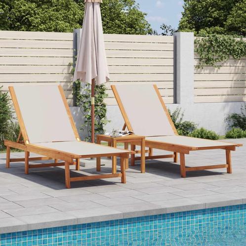 vidaXL Ligbedden 2 st massief acaciahout en textileen grijs, Tuin en Terras, Ligbedden, Nieuw, Verzenden