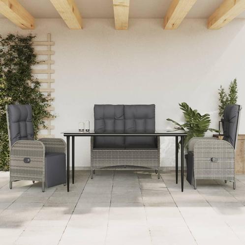 vidaXL 4-delige Tuinset met kussens poly rattan grijs, Tuin en Terras, Tuinsets en Loungesets, Tuinset, Nieuw, Rotan, Verzenden