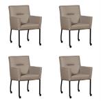 Set van 4 Taupe leren moderne eetkamerstoelen - Toledo Leer, Huis en Inrichting, Stoelen, Overige kleuren, Nieuw, Leer, Ophalen of Verzenden
