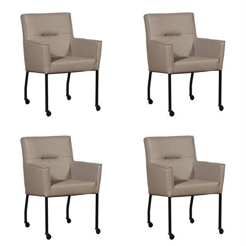 Set van 4 Taupe leren moderne eetkamerstoelen - Toledo Leer, Huis en Inrichting, Stoelen, Vier, Overige kleuren, Nieuw, Leer, Ophalen of Verzenden